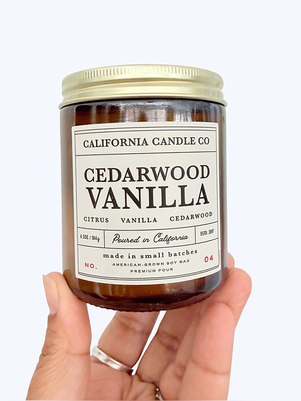 Leoben Company Cedarwood Vanilla Scented Candle - Amber Jar with Gold Lid